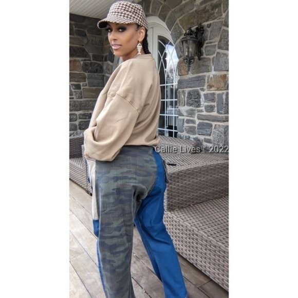 Callie Trifecta: Mixed Denim Khaki Camo Cargo Harem Jeans - Picture 14 of 17
